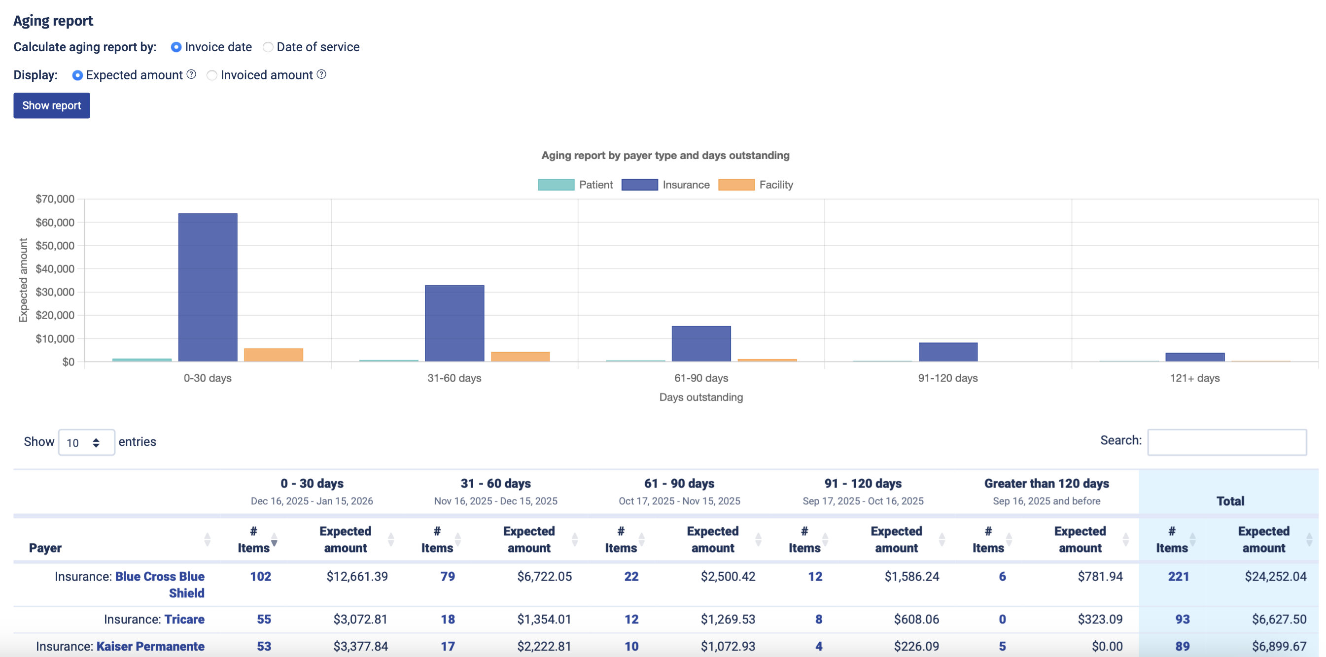 Ambiki's Ledgers Dashboard - Aging Report