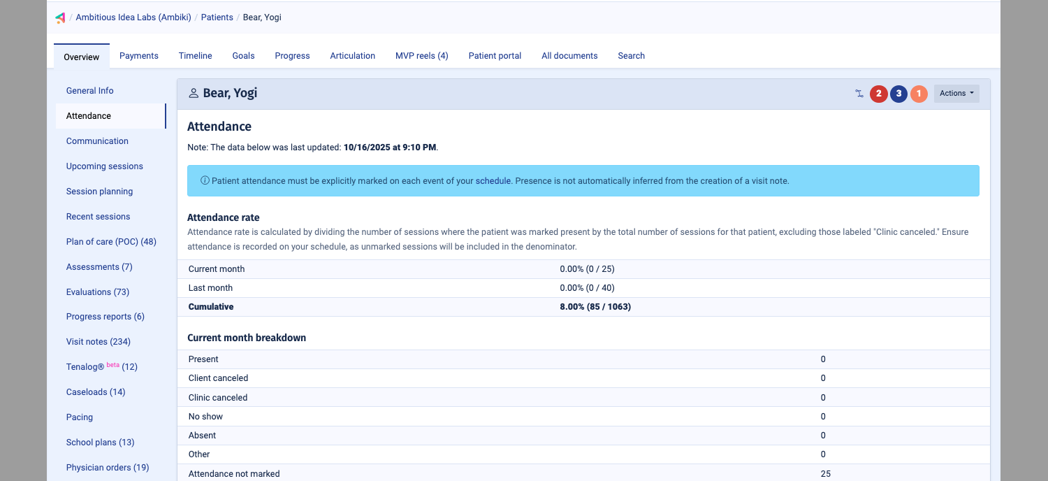 Ambiki's patient profile system