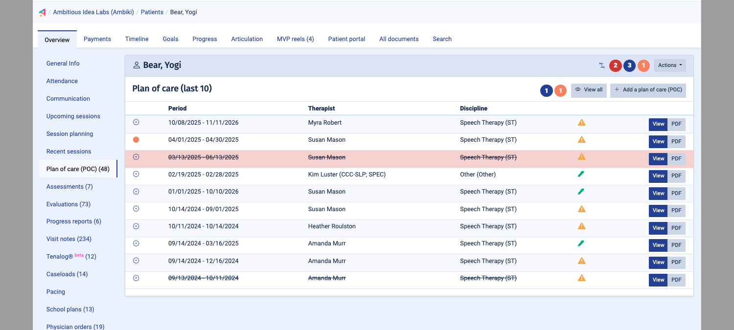 Ambiki's patient profile system