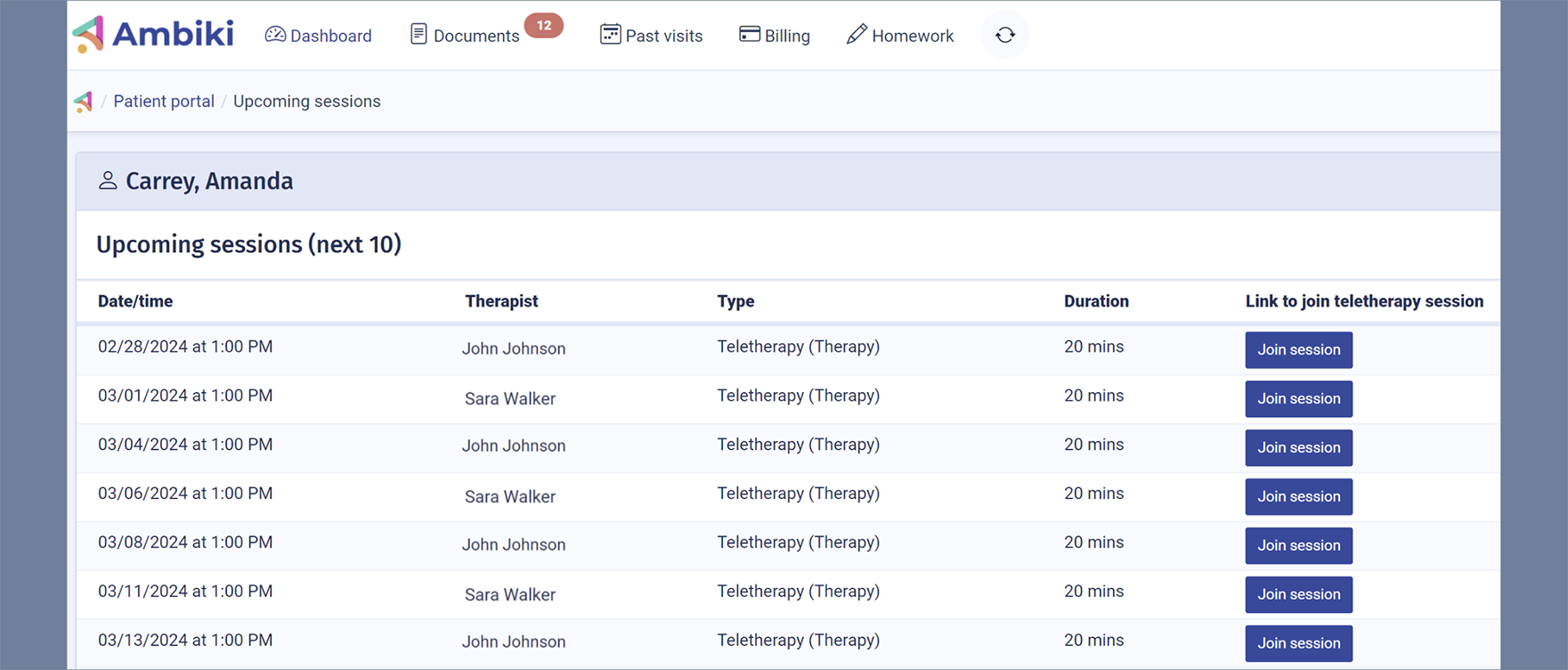Ambiki's patient profile