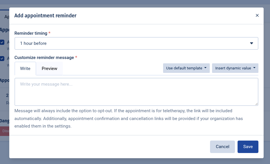 Communication logs, Patient settings, and Patient portal