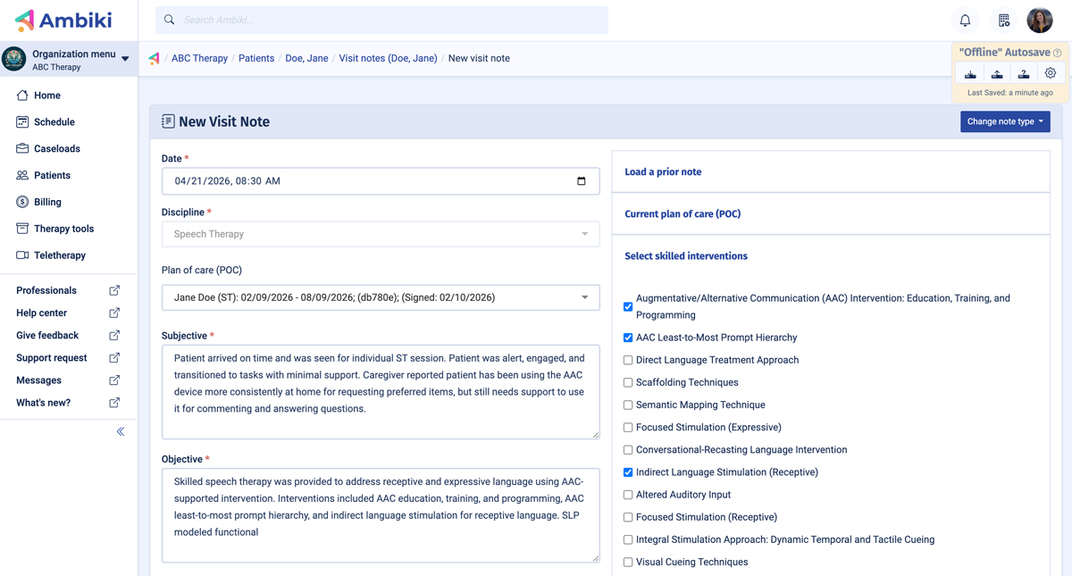 Ambiki visit note editor