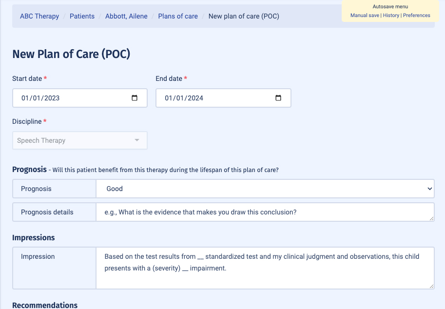 Ambiki Plan of Care (POC)