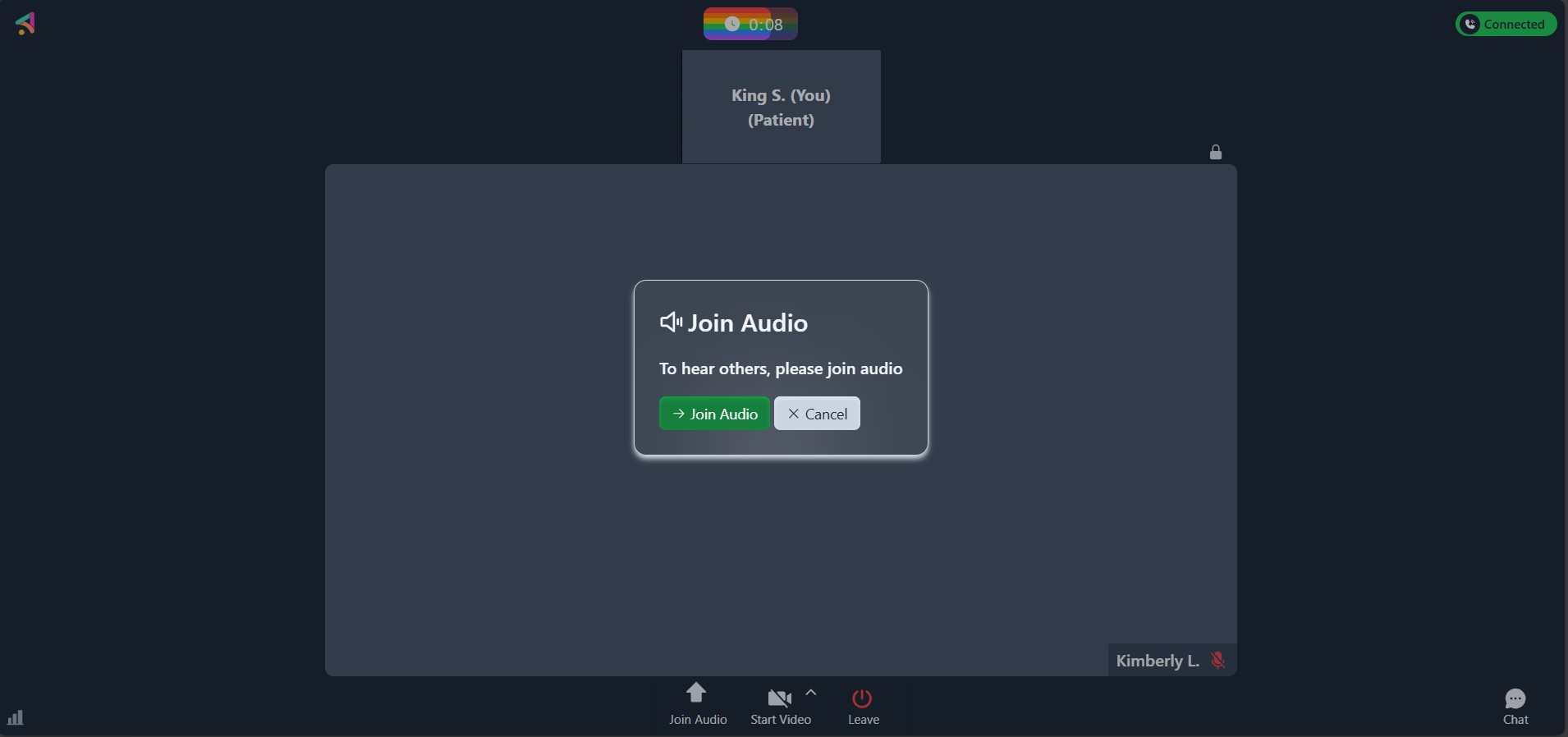 Patient "Join Audio" button
