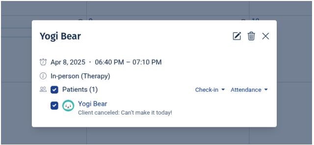 Cancellation on the schedule