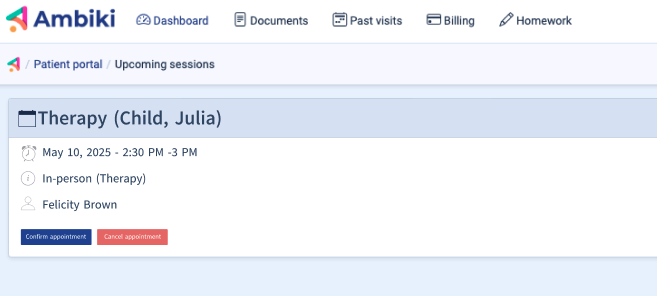 Patient view to confirm or cancel