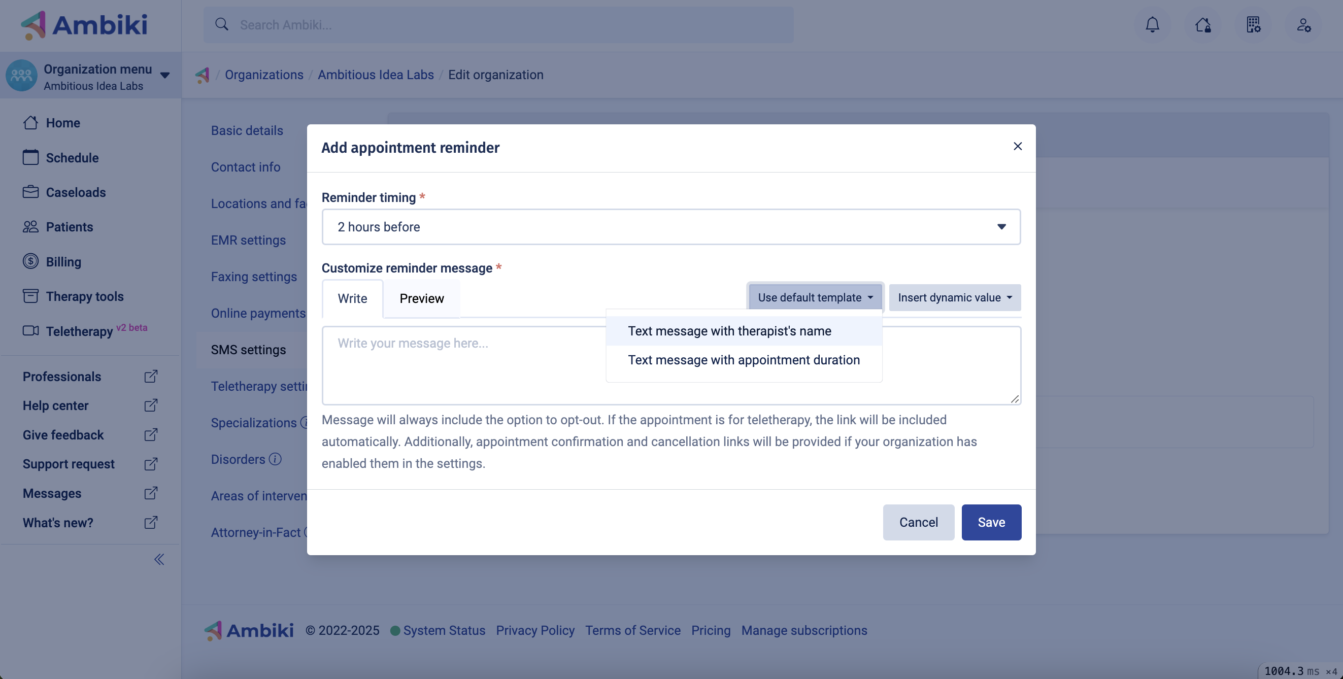 Default template options
