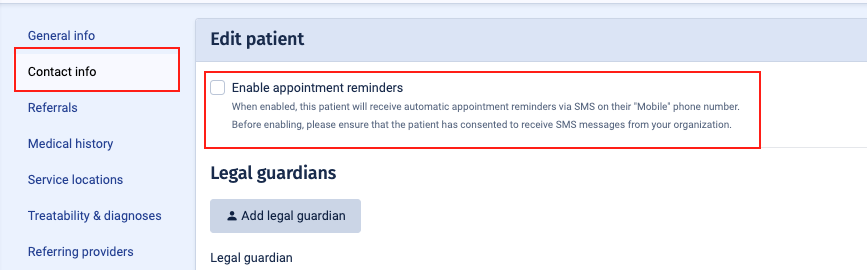 Check to enable appointment reminders