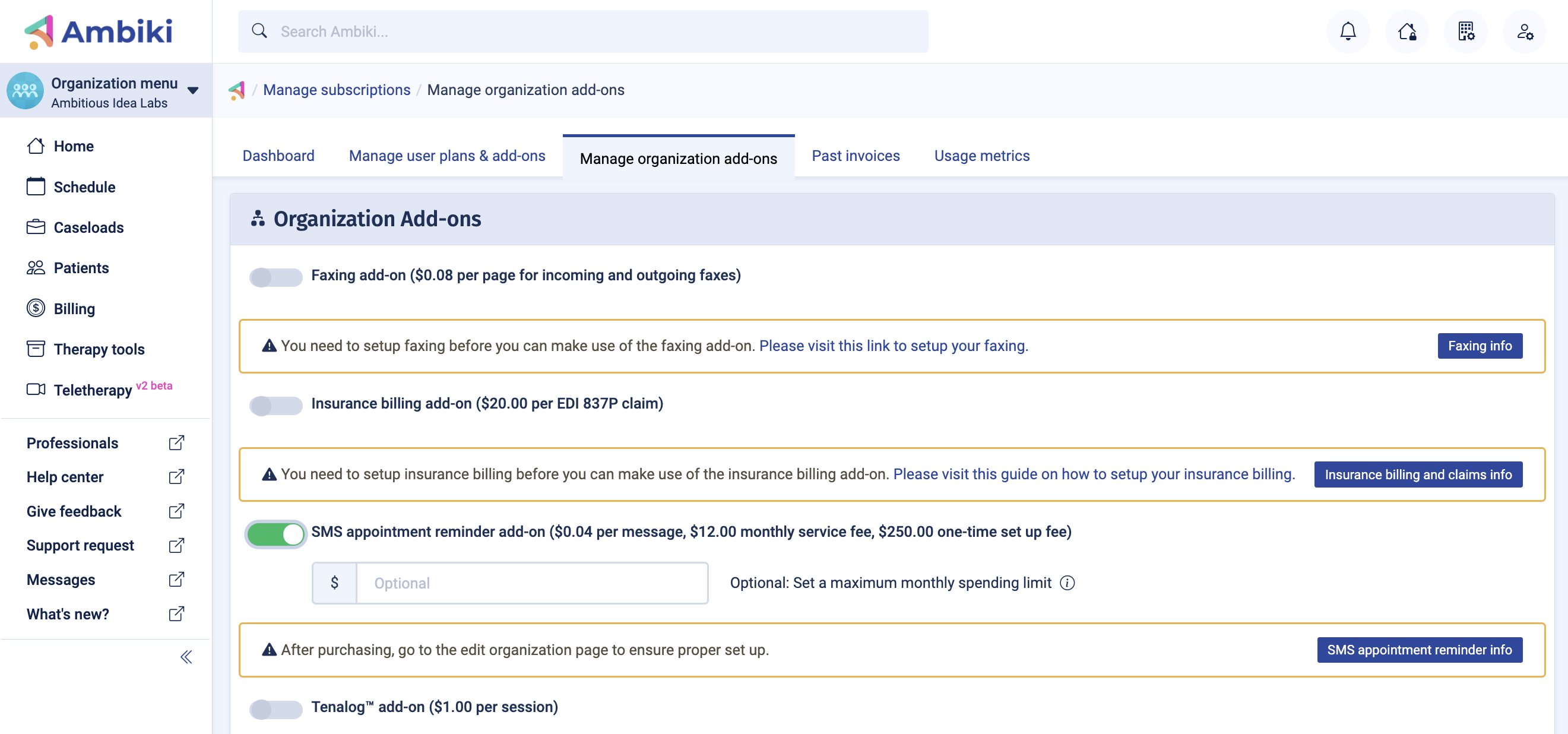 Update Organization Add-ons